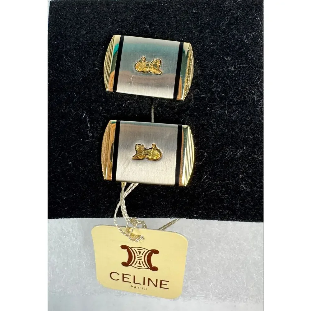 Vintage Celine Paris Gold Tone Cufflinks & Tie Tack Set France